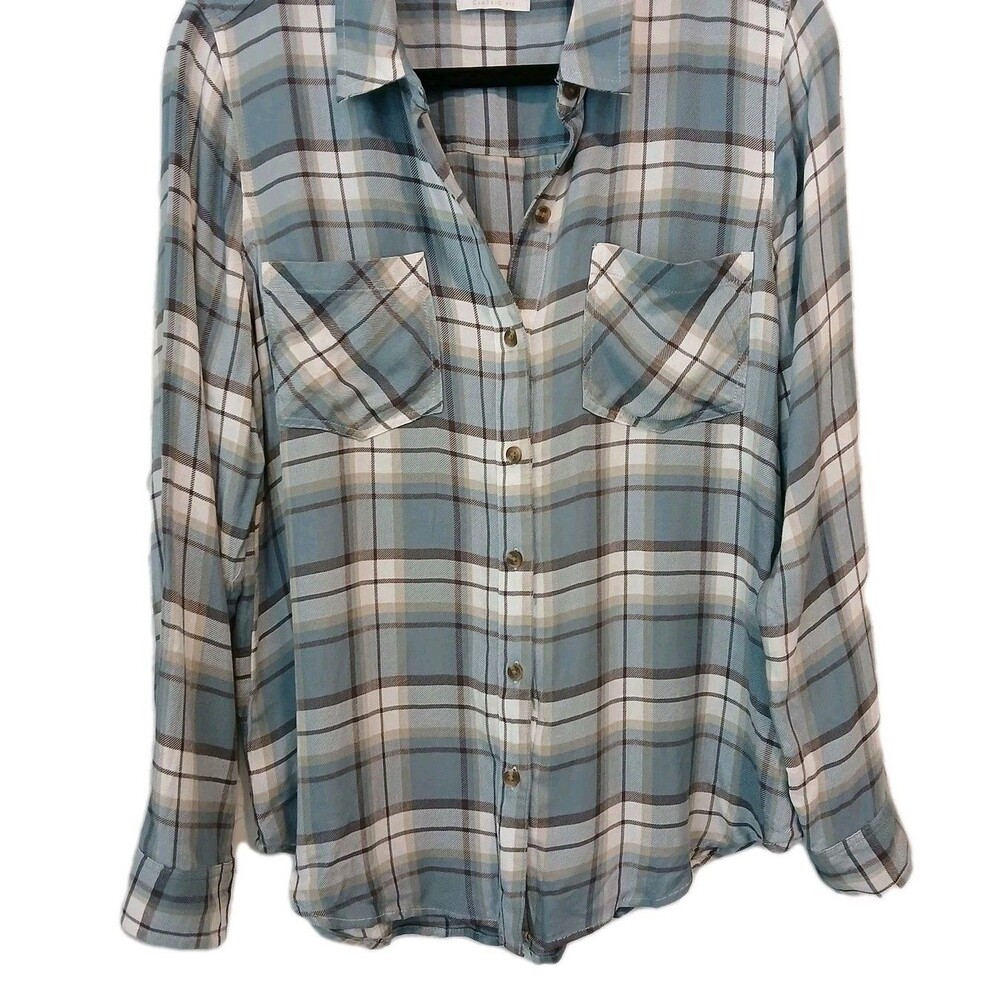 Lucky Brand Women's Shirt Large Plaid  Button Up Long Sleeve Boyfriend Light - Picture 3 of 11